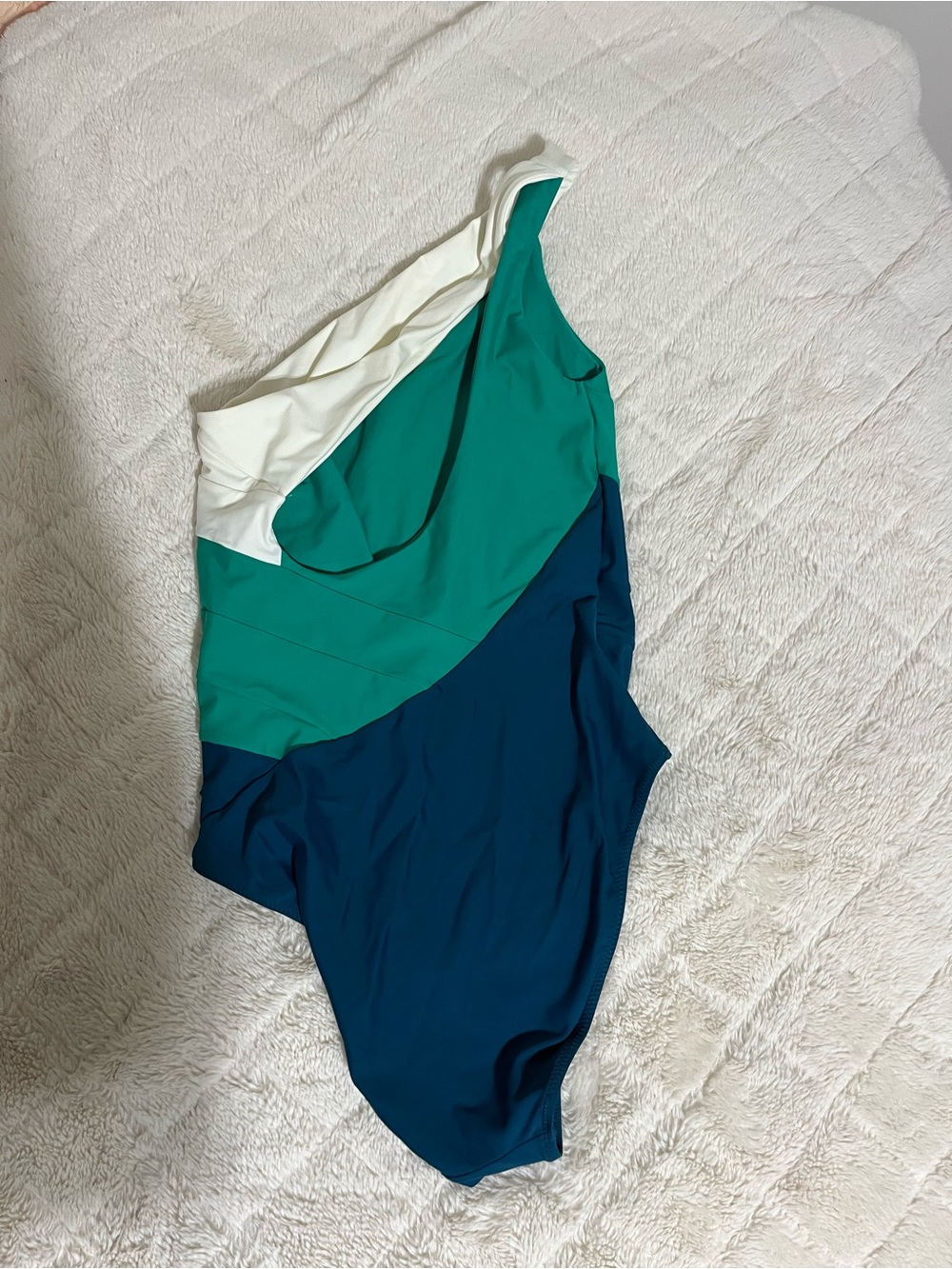 SummersaltColorblock One-Shoulder Swimsuit in White, Teal & Navy - Picture 2 of 4